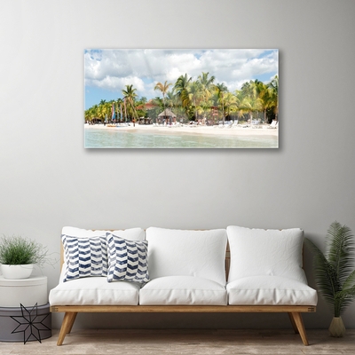 Glass Print Beach palm trees landscape brown green