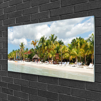 Glass Print Beach palm trees landscape brown green