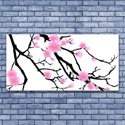 Glass Print Branches flowers art brown pink