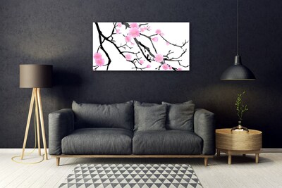 Glass Print Branches flowers art brown pink