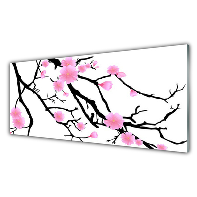 Glass Print Branches flowers art brown pink