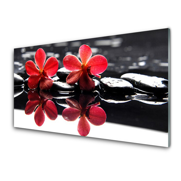 Glass Print Flower stones floral red black