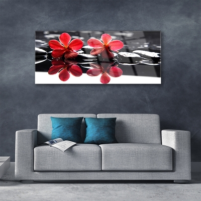 Glass Print Flower stones floral red black