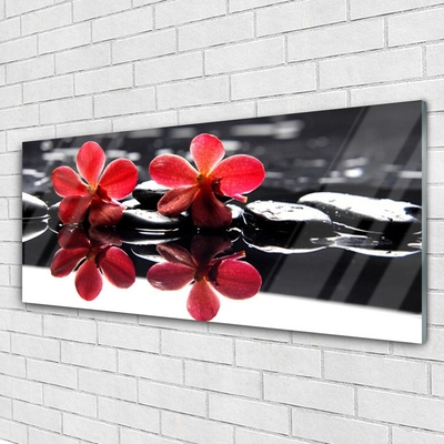 Glass Print Flower stones floral red black