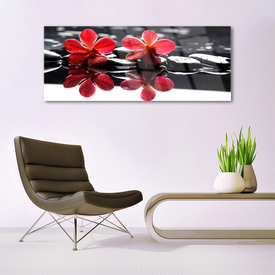 Glass Print Flower stones floral red black