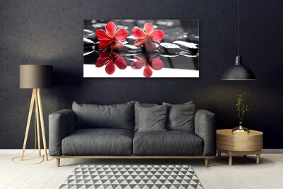 Glass Print Flower stones floral red black