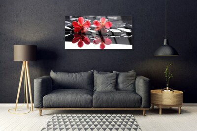 Glass Print Flower stones floral red black