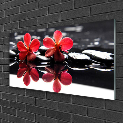 Glass Print Flower stones floral red black