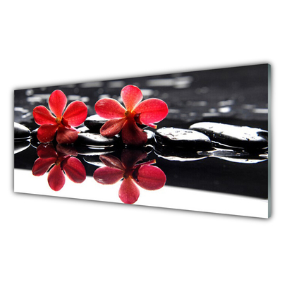 Glass Print Flower stones floral red black