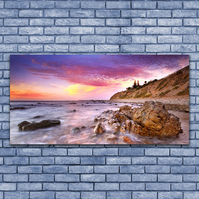 Glass Print Sea stones landscape grey purple pink