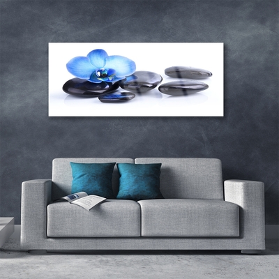 Glass Print Flower stones art blue black