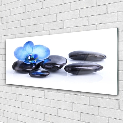 Glass Print Flower stones art blue black