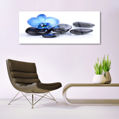 Glass Print Flower stones art blue black