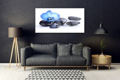 Glass Print Flower stones art blue black