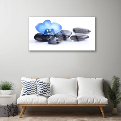 Glass Print Flower stones art blue black