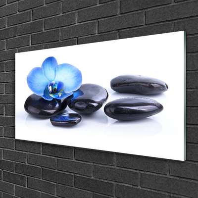 Glass Print Flower stones art blue black