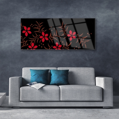 Glass Print Flowers art red yellow