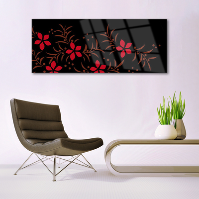 Glass Print Flowers art red yellow