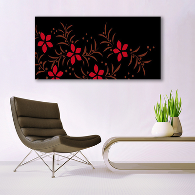 Glass Print Flowers art red yellow