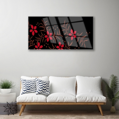 Glass Print Flowers art red yellow