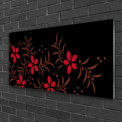 Glass Print Flowers art red yellow