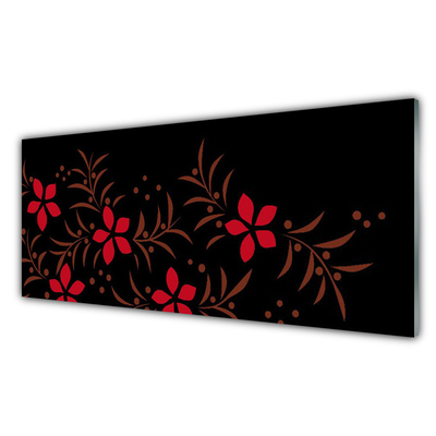 Glass Print Flowers art red yellow