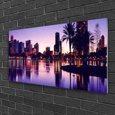 Glass Print City houses purple black