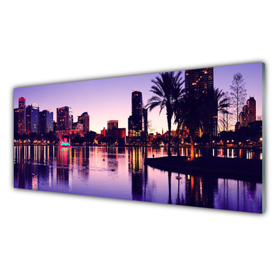 Glass Print City houses purple black