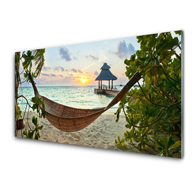 Glass Print Beach hammock landscape brown green