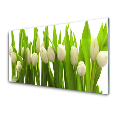 Glass Print Tulips floral white green