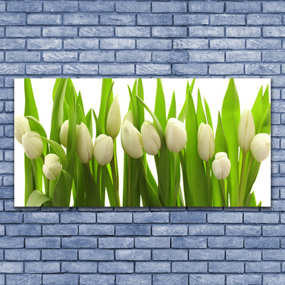 Glass Print Tulips floral white green