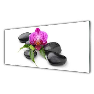 Glass Print Flower stones art pink black