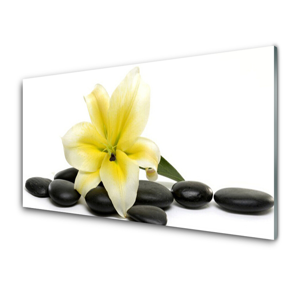 Glass Print Flower stones art white green black