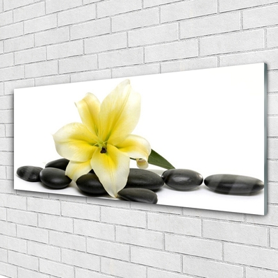 Glass Print Flower stones art white green black