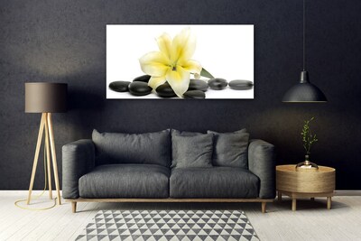 Glass Print Flower stones art white green black