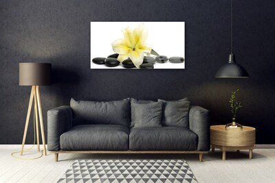 Glass Print Flower stones art white green black