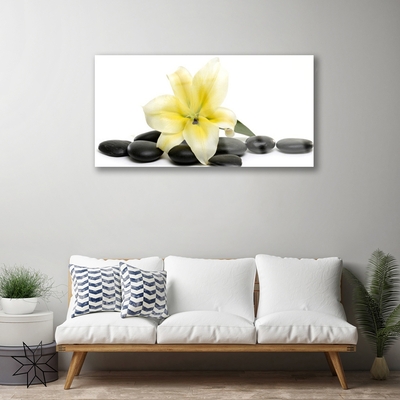 Glass Print Flower stones art white green black