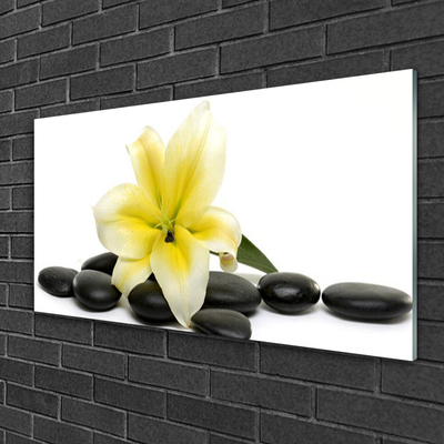 Glass Print Flower stones art white green black