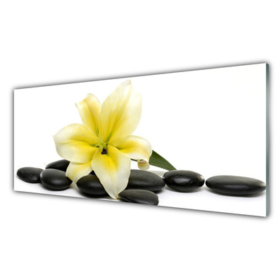 Glass Print Flower stones art white green black