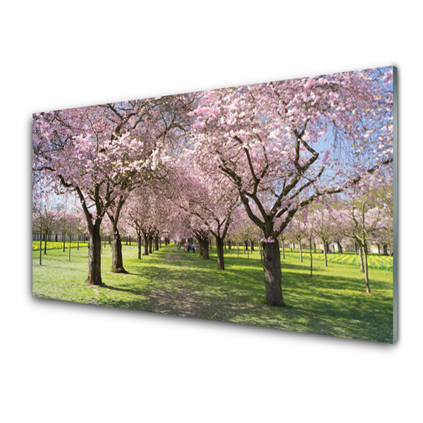 Glass Print Footpath trees nature brown green pink