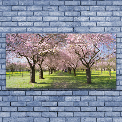 Glass Print Footpath trees nature brown green pink