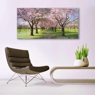 Glass Print Footpath trees nature brown green pink