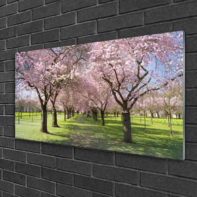 Glass Print Footpath trees nature brown green pink