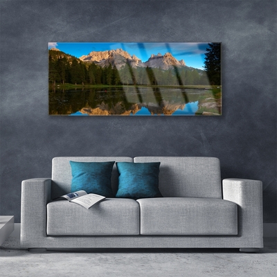 Glass Print Forest lake landscape green blue