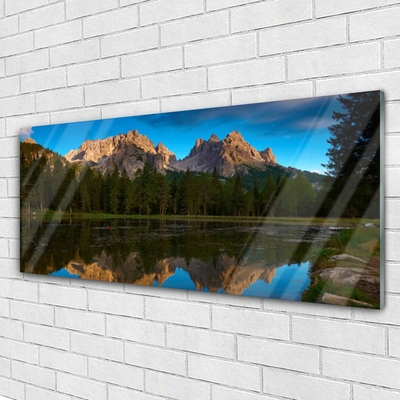 Glass Print Forest lake landscape green blue