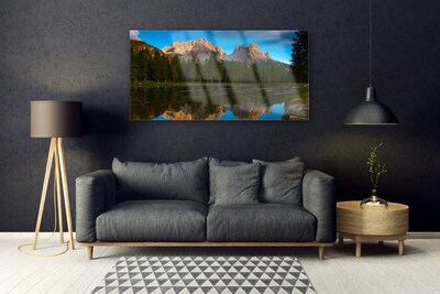 Glass Print Forest lake landscape green blue