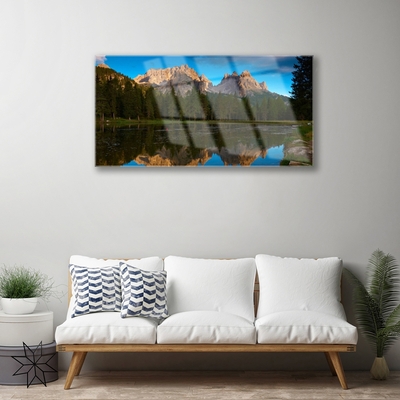 Glass Print Forest lake landscape green blue