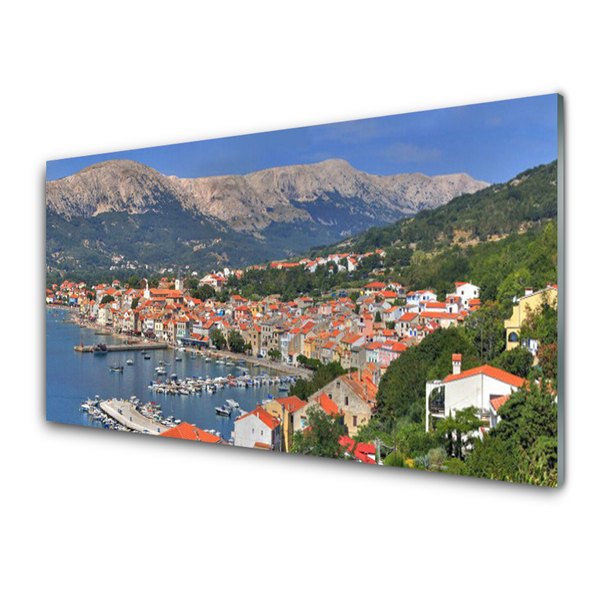 Glass Print City mountain sea landscape multi