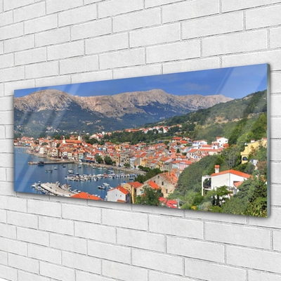 Glass Print City mountain sea landscape multi