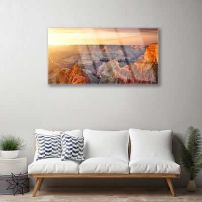 Glass Print Mountains landscape brown grey